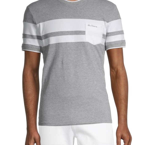 Ben Sherman Large Tee Shirt Crew Patch Pocket Blue White Stripe Navy Blue NWT - Picture 5 of 11